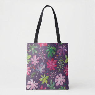 Deep Purple Floral Burst Pattern Tote Bag