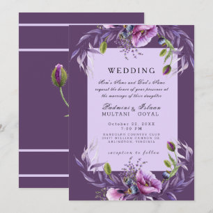 Deep Purple Floral Indian Style Wedding Invitation