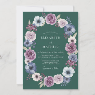 Deep Purple Floral Laurel Wedding Invitation