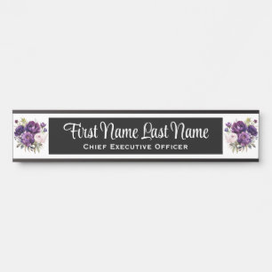 Deep Purple Floral Office Door Signs Name Plate