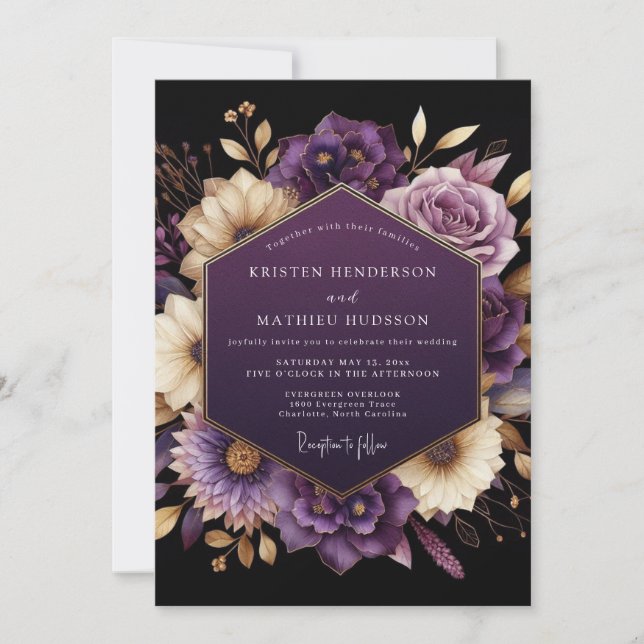 Deep Purple Floral Opulent Wedding Invitation (Front)