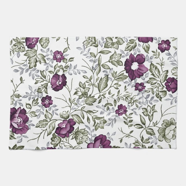 Deep Purple Floral Tea Towel (Horizontal)