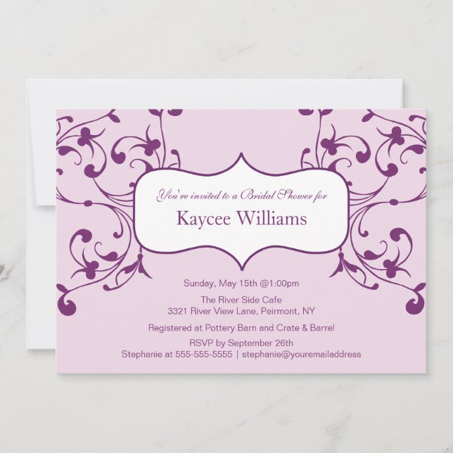 Deep Purple Flourish Bridal Shower Invitation (Front)