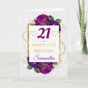 Deep Purple Flowers and Gold Foil Birthday Card