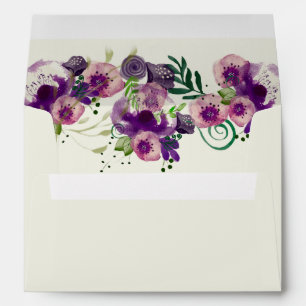 Deep Purple Flowers Wedding Invitations Lined Envelopes
