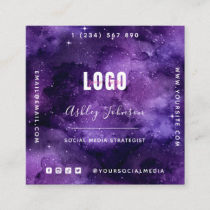Deep Purple Galaxy Space Universe QR Code & Logo S Square Business Card