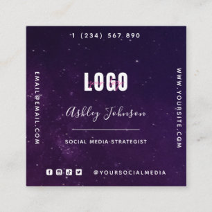 Deep Purple Galaxy Space Universe QR Code & Logo Square Business Card