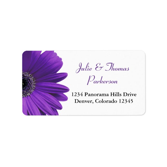 Deep Purple Gerbera Daisy Wedding Address Labels (Front)