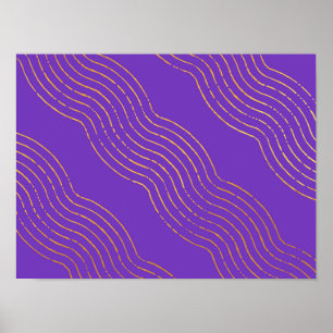 Deep Purple Gold colored abstract lines pattern Poster