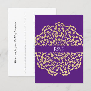 Deep Purple Gold Elegant Classy Lacy Wedding Invitation