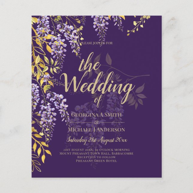 DEEP PURPLE GOLD LEAVES Wedding Invite Flyer (Front)