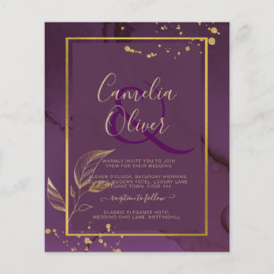 DEEP PURPLE GOLD LEAVES Wedding Invite Flyer
