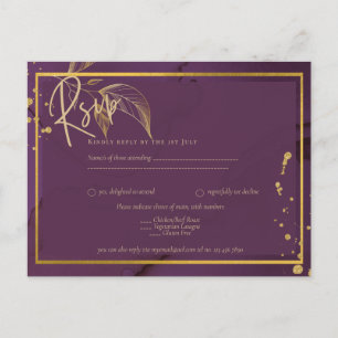 DEEP PURPLE GOLD LEAVES Wedding Invite Postcard