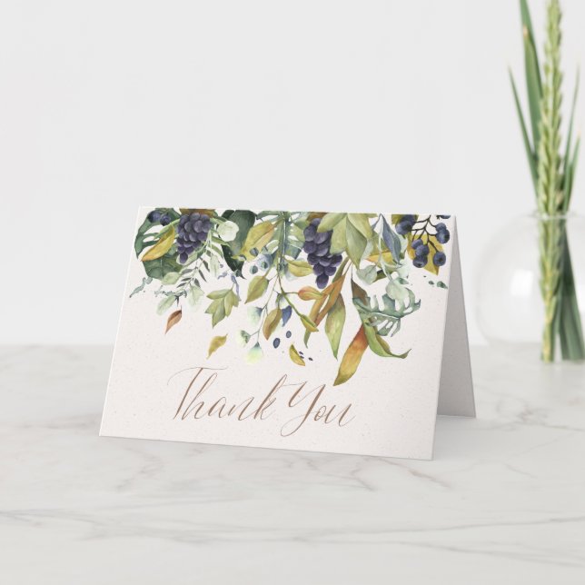Deep Purple Grape Garland Chic Thank You Card (Front)