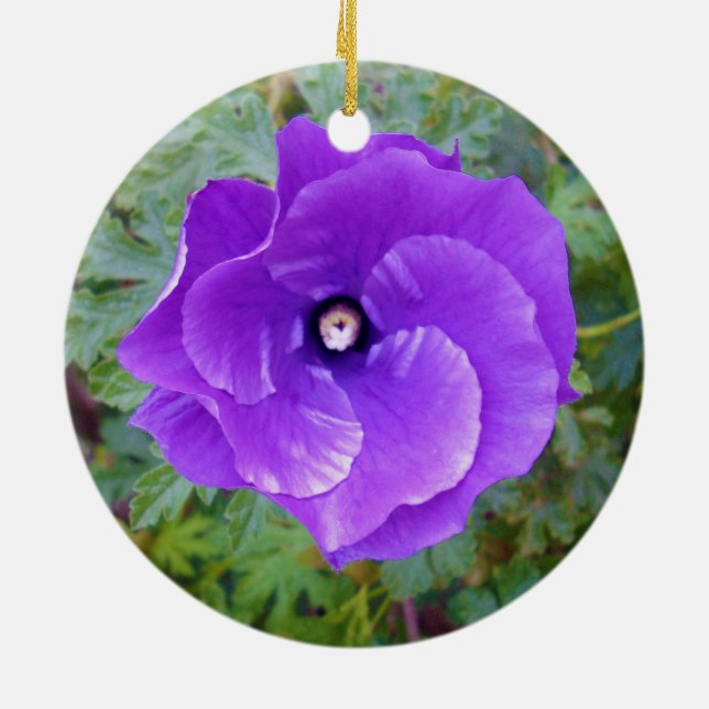 Deep Purple Hibiscus Flower, Ceramic Tree Decoration (Back)