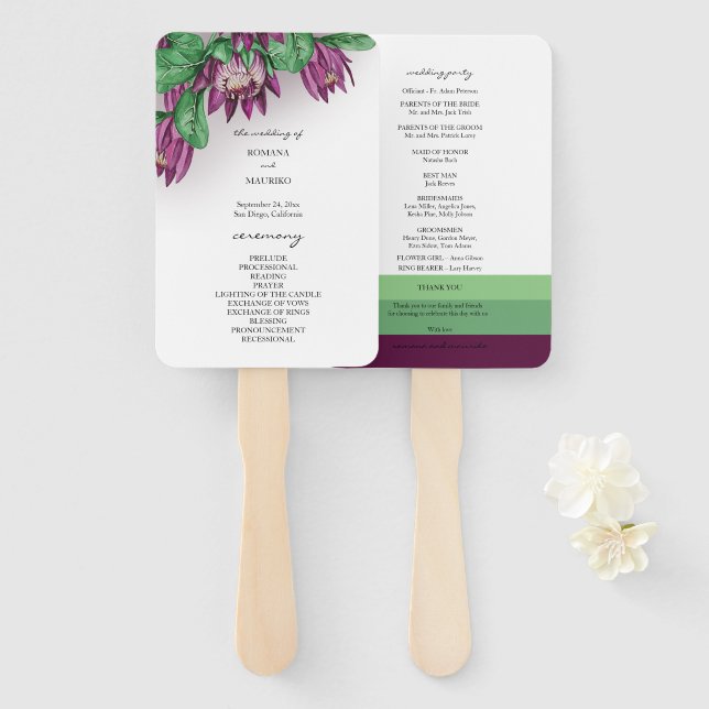 Deep Purple King Protea Watercolor Art Hand Fan (Front and Back)