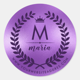 Deep-Purple Laurel Wreath On Shiny Purple Classic Round Sticker