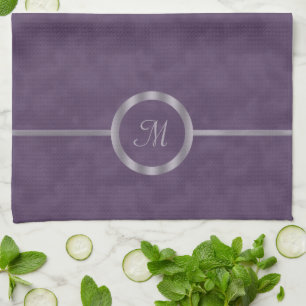 Deep Purple Lavender Monogram Tea Towel