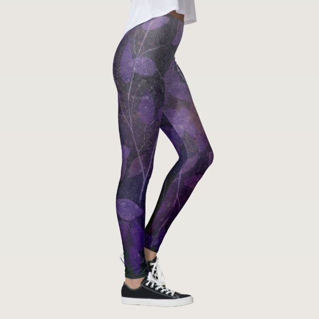 Deep Purple Leaf Abstract  Leggings (Right)
