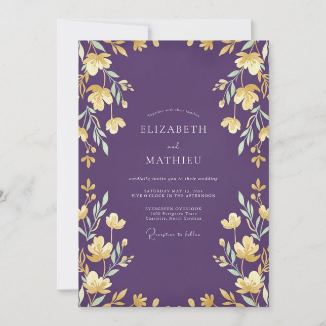 Deep Purple Leaf Wedding Invitation (Front)