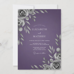 Deep Purple Leafy Wedding Invitation