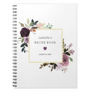Deep Purple Mauve Pink Floral Recipe Book