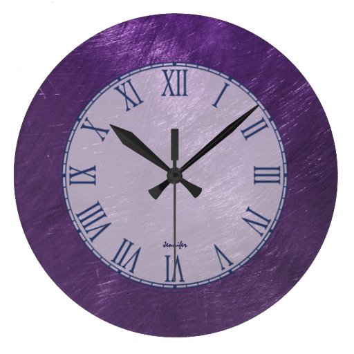 Image of Deep Purple Metallic Design Brushed Steel Look Large Clock