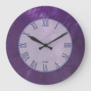 Deep Purple Metallic Design Brushed Steel Look Large Clock