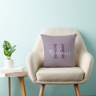 Deep Purple Monogram Name Script Typography Cushion