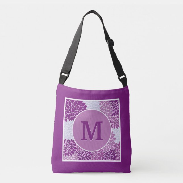 Deep Purple Monogrammed Dahlia Floral Crossbody Bag (Front)