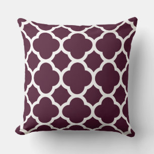 Deep Purple Moroccan lattice Quatrefoil Cushion