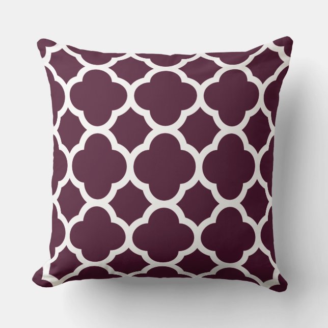 Deep Purple Moroccan lattice Quatrefoil Cushion (Front)
