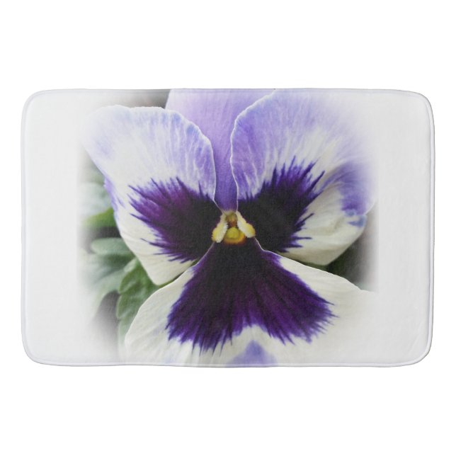 deep purple on white pansy bath mat (Front)