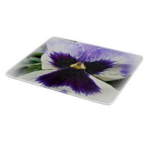 deep purple on white pansy cutting board