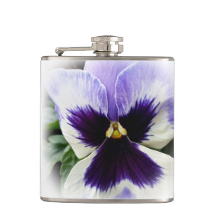 deep purple on white pansy hip flask
