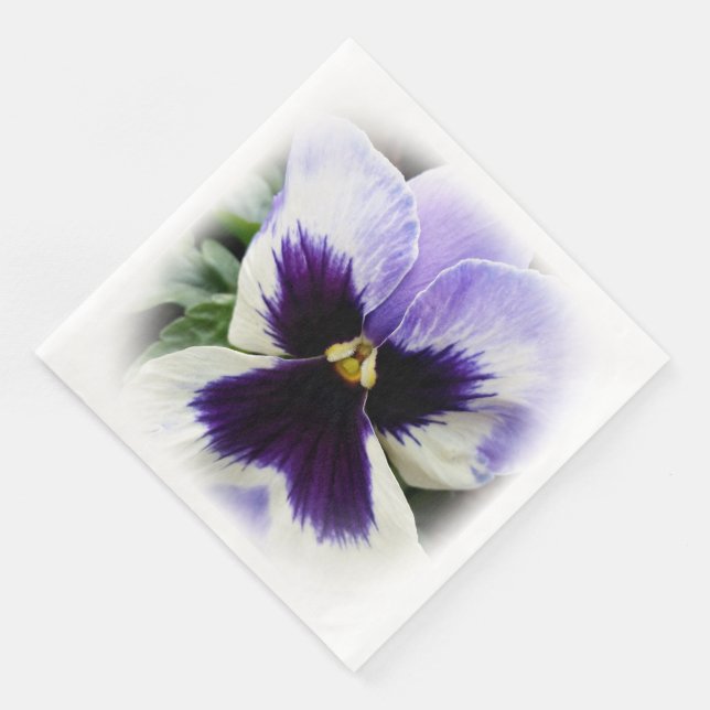 deep purple on white pansy napkin (Corner)