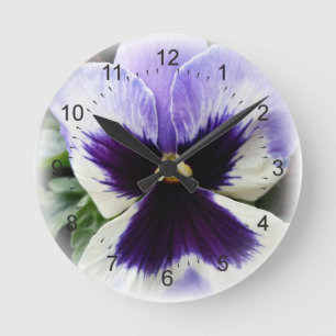 deep purple on white pansy round clock