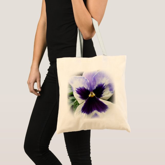 deep purple on white pansy tote bag (Front (Product))