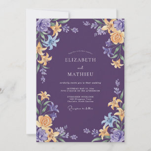 Deep Purple Ornate Botanical Wedding Invitation