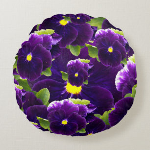 Deep Purple Pansy Bushes, Round Cushion