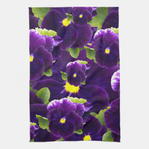 Deep Purple Pansy Clusters: Majestic Beauty Tea Towel