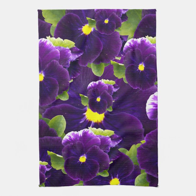 Deep Purple Pansy Clusters: Majestic Beauty Tea Towel (Vertical)