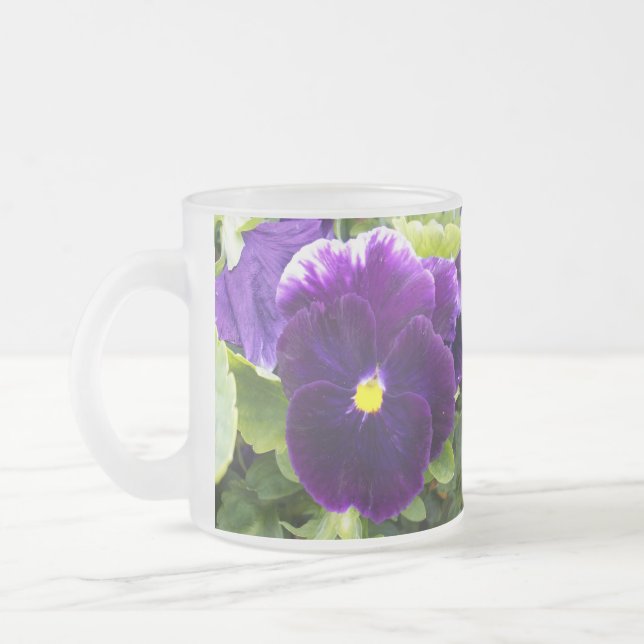 Deep Purple Pansy, Frosted Glass Coffee Mug (Left)