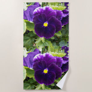 Deep Purple Pansy Plant, Beach Towel