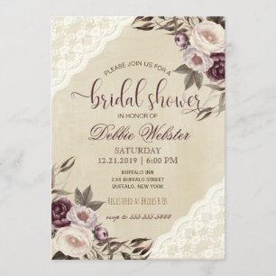 Deep Purple Peonies Bridal Shower Invitation