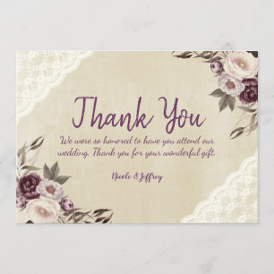 Deep Purple Peonies Floral Wedding Thank You Card