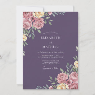 Deep Purple Petal Wedding Invitation
