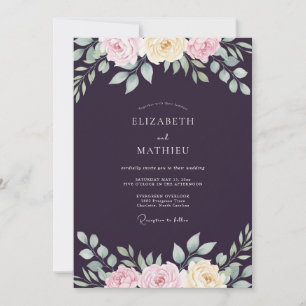 Deep Purple Ranunculus Eucalyptus Wedding Invitation