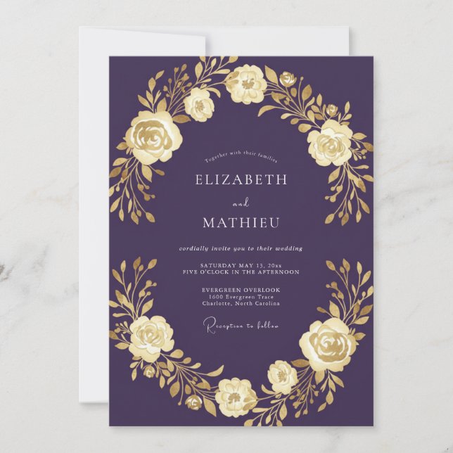 Deep Purple Rose Wedding Invitation (Front)