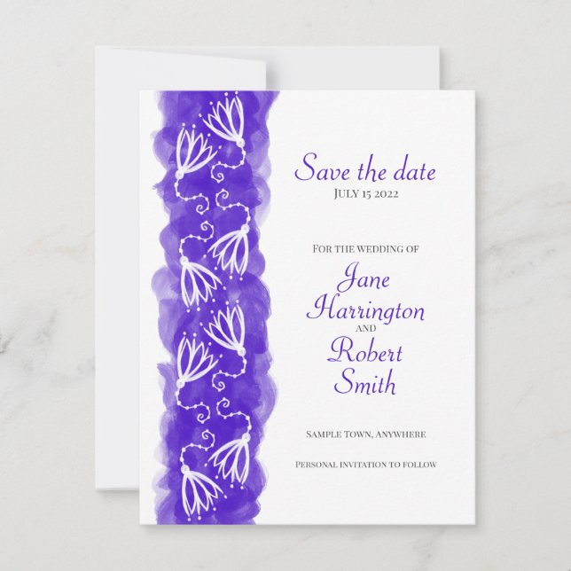 Deep Purple Save The Date Wedding Card (Front)